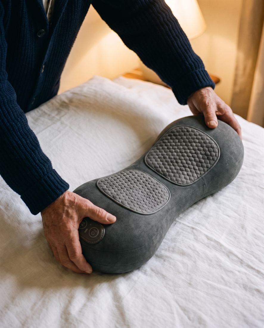 Deux mains posent Fixleep Pro en travers sur le lit