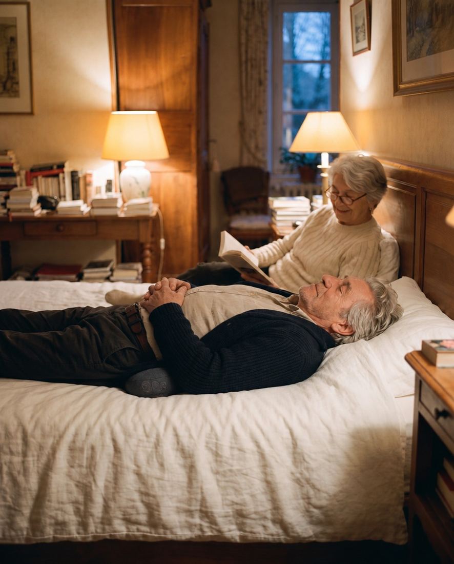 Allongé sur son lit, Fixleep Pro en travers du bas du dos